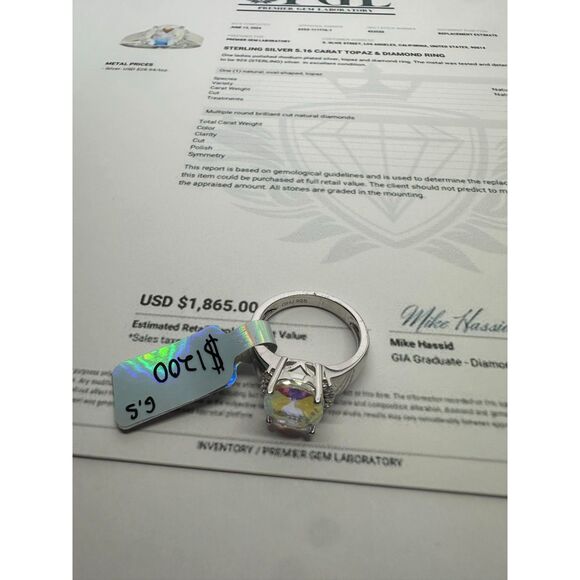 Lab Grown Oval Cut Rainbow Topaz with Diamond on Sterling Silver Ring - Picture 3 of 6